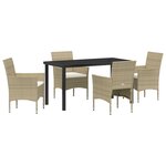 vidaXL Table à manger et chaises de jardin en poly rattan beige - 5 pièces