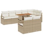 Set de Canapé de Jardin 9 Pièces avec Coussins Beige Poly Rattan Acacia