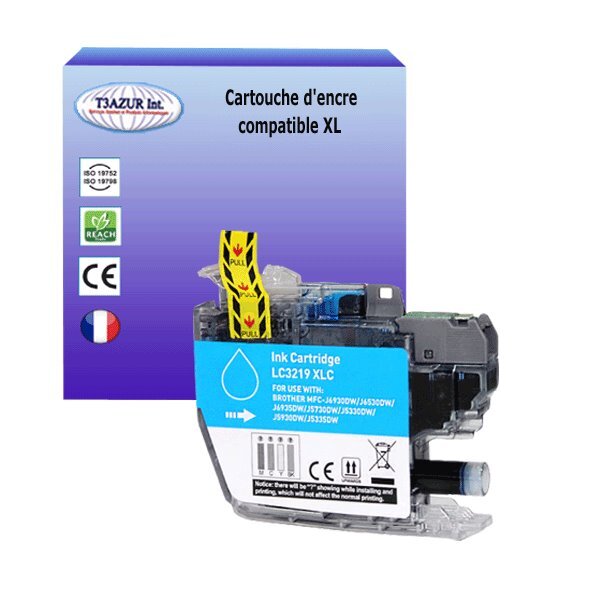 T3AZUR- Cartouche compatible avec Brother LC3217 / LC3219 XL Cyan pour Brother MFC-J5730DW  MFC-J5830DW  MFC-J5930DW  MFC-J6530DW
