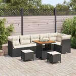 vidaXL Ensemble de canapé de jardin avec coussin 9 Pièces Noir et crème
