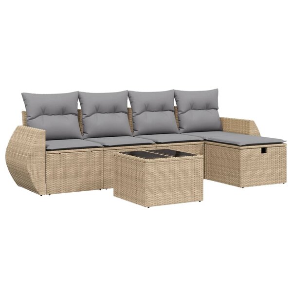vidaXL Salon de jardin avec coussins 6Pièces mélange beige résine tressée
