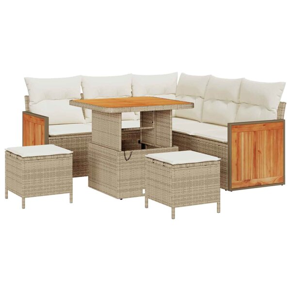 Ensemble de canapé de jardin 8 pièces avec coussins beige en rotin poly