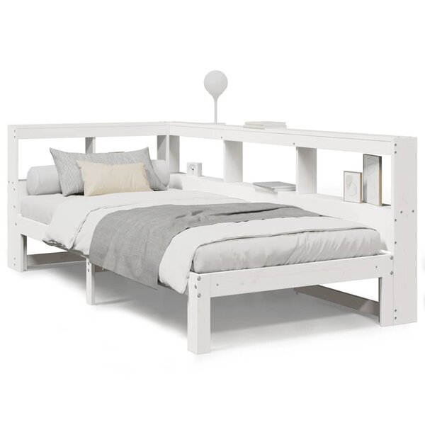 vidaXL Lit bibliothèque sans matelas blanc 90x200cm bois de pin massif
