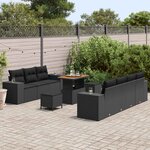vidaXL Ensemble de canapé de jardin 10 Pièces Noir Poly Rattan