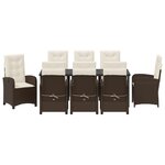 vidaXL Ensemble de Dîner de Jardin de 9 Pièces avec Coussins en Rattan Poly Brun