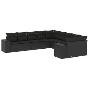 vidaXL Salon de jardin 10 Pièces avec coussins noir résine tressée