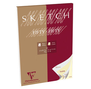Bloc Sketch croquis collé A4 90g 100F blanc & ivoire CLAIREFONTAINE