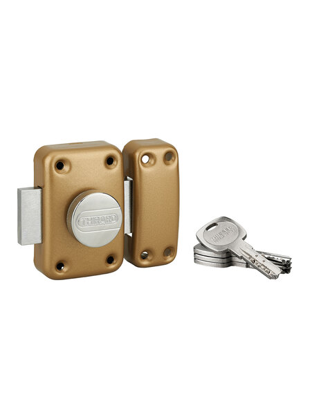 THIRARD - Verrou à bouton Transit 2 pour porte d'entrée  cylindre 65mm  4 clés  époxy or