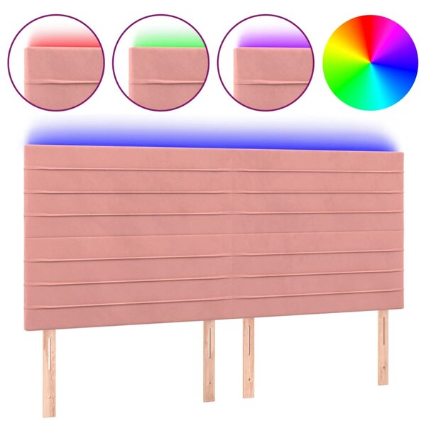 vidaXL Tête de lit à LED Rose 160x5x118/128 cm Velours
