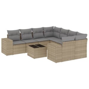 vidaXL Salon de jardin avec coussins 9 Pièces beige résine tressée