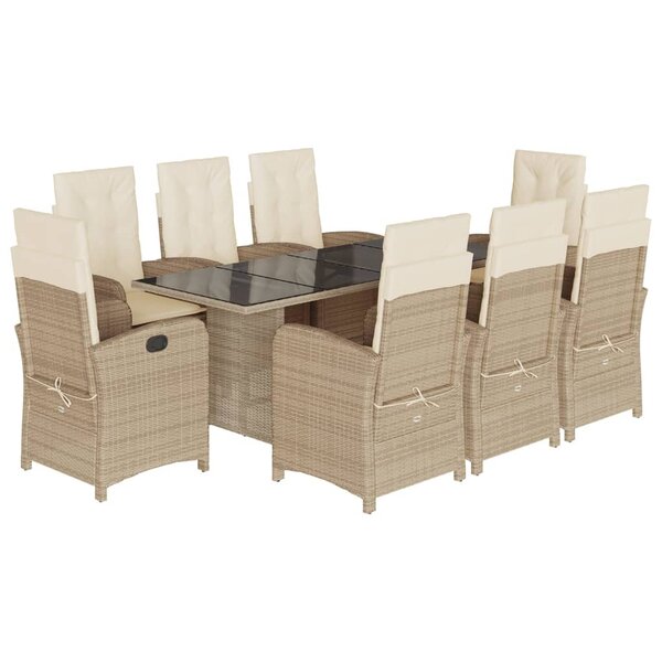 vidaXL Ensemble à manger de jardin et coussins 9 Pièces beige Poly rotin