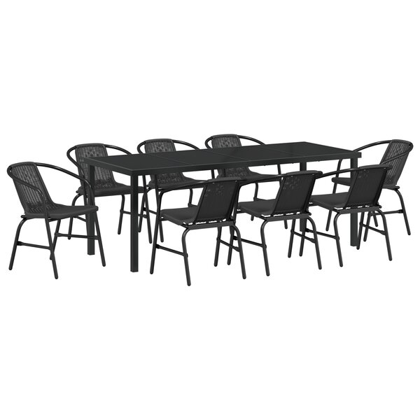 vidaXL Ensemble de salle à manger de jardin 9 pièces en rotin synthétique noir