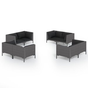 vidaXL Salon de jardin 8 Pièces avec coussins Résine tressée Gris foncé