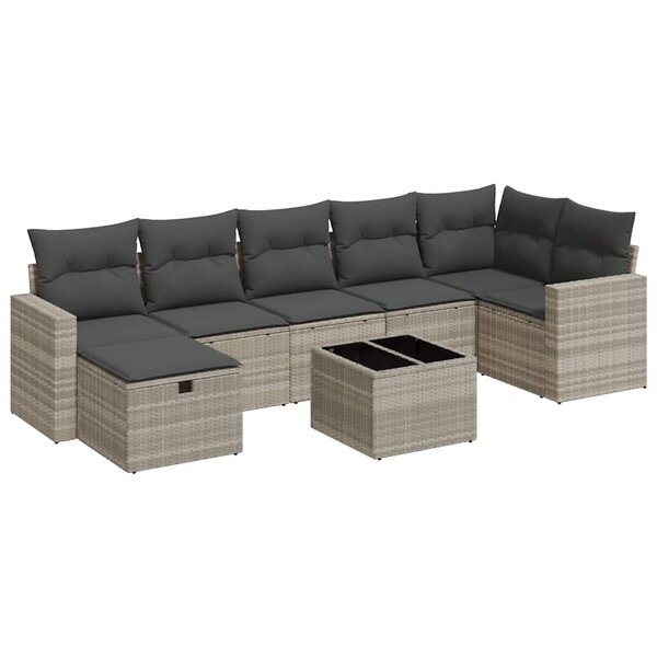 vidaXL Salon de jardin 8 Pièces avec coussins gris clair résine tressée