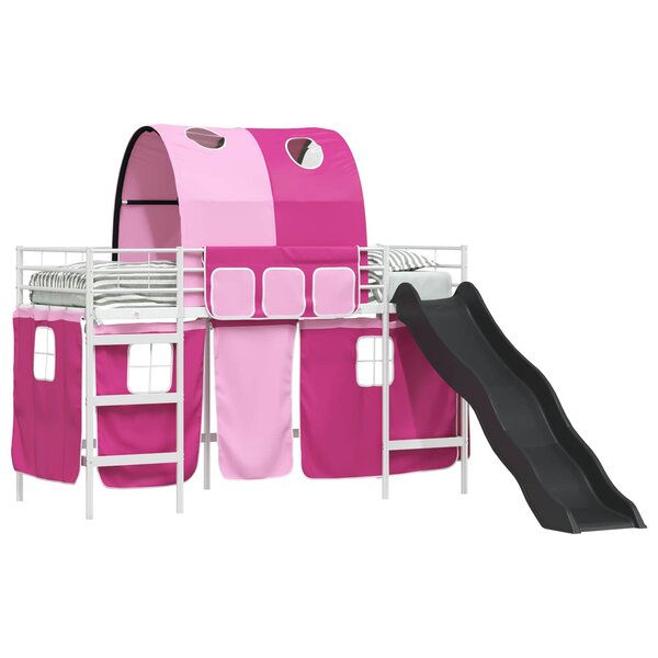 vidaXL Lit mezzanine pour enfants Blanc et rose 74 5 x 190 cm Métал
