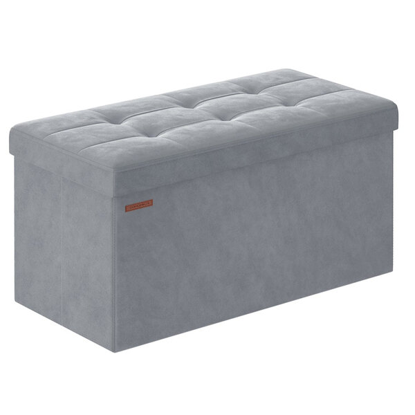 Banc de rangement pouf en velours avec couvercle avec 2 boîtes séparateur amovible capacité de charge 300 kg pour couloir salon chambre gris 12_0004158