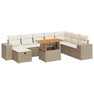 vidaXL Salon de jardin avec coussins 9 Pièces beige résine tressée acacia
