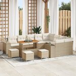 Ensemble de sofa de jardin de 13 pièces avec coussins en rotin poly beige