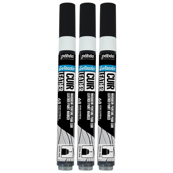 Marqueur Acrylique Setacolor Spécial Cuir Mat Satiné Extra Fine Noir Extrême x 3 PÉBÉO