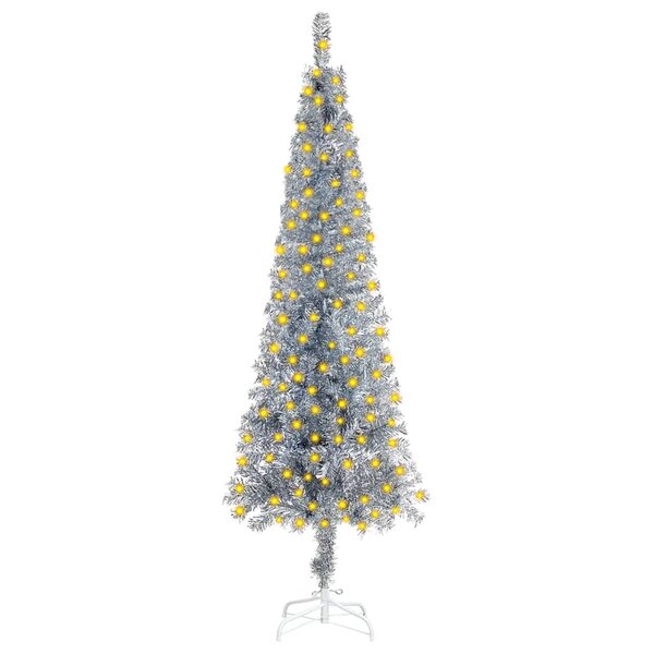Vidaxl arbre de noël mince avec led argenté 150 cm