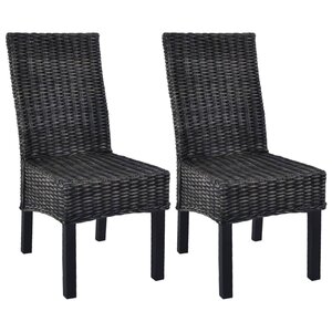 vidaXL Chaises à manger lot de 2 noir rotin kubu et bois d'acajou