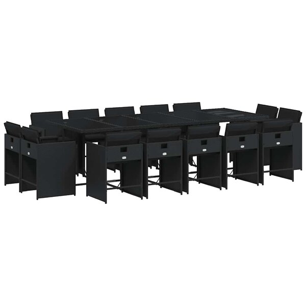 vidaXL Ensemble à manger de jardin 15 Pièces coussins noir résine tressée