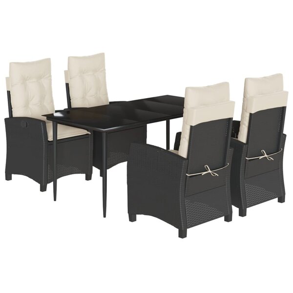 vidaXL Ensemble à manger de jardin coussins 5Pièces Noir Résine tressée