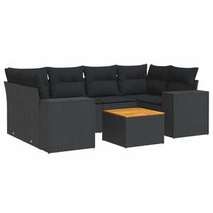 vidaXL Salon de jardin 7 Pièces avec coussins noir résine tressée
