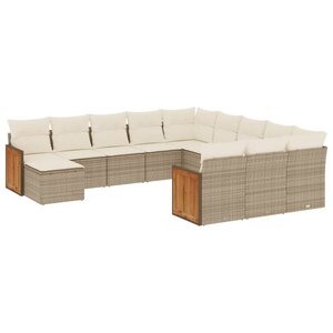 vidaXL Salon de jardin avec coussins 12 Pièces beige résine tressée