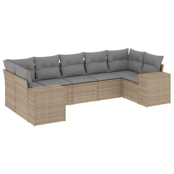 vidaXL Salon de jardin avec coussins 7 Pièces beige résine tressée