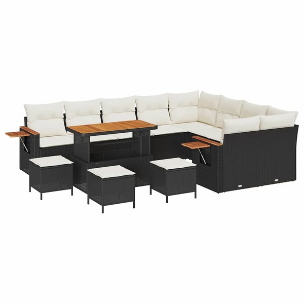 vidaXL Ensemble de canapé de jardin avec coussin 13 Pièces Noir et crème