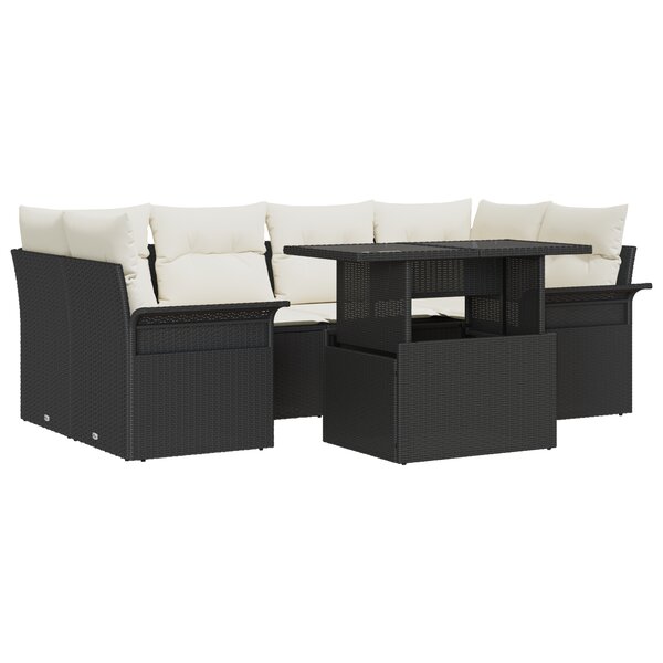 vidaXL Ensemble Canapé de Jardin 7 Pièces avec Coussins Noirs en Rattan Synthétique