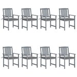 vidaXL Chaises de jardin et coussins lot de 8 Bois acacia solide Gris