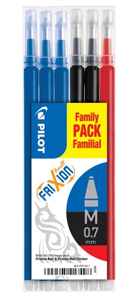 Set de 6 Recharges FRIXION BALL BLS-FR7 (3 Bleu + 2 Noir + 1 Rouge) PILOT