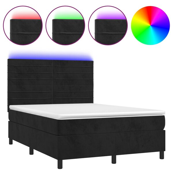 vidaXL Sommier à lattes de lit avec matelas LED Noir 140x190cm Velours