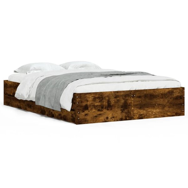 vidaXL Cadre de lit et tiroirs chêne fumé 120x190 cm bois d'ingénierie
