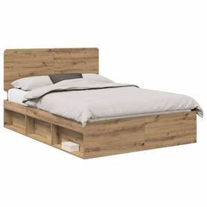 vidaXL Cadre de lit Chêne artisan 140 x 190 cm Bois de pin massif