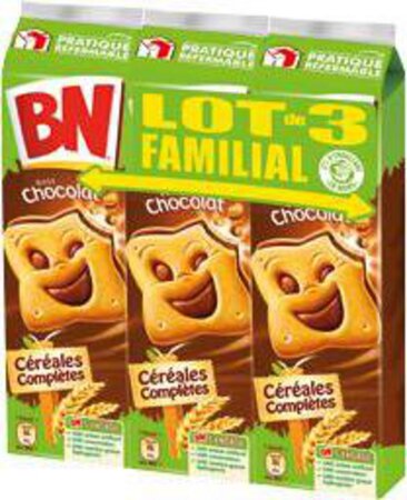 BN Biscuits céréales complètes goût chocolat les 3 paquets de 295g