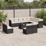 vidaXL Salon de jardin avec coussins 13 Pièces noir résine tressée