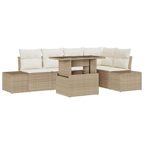 vidaXL Ensemble de canapé de jardin 6 Pièces Beige Poly rotin