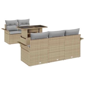 vidaXL Ensemble de canapé de jardin 6 Pièces Beige Poly rotin
