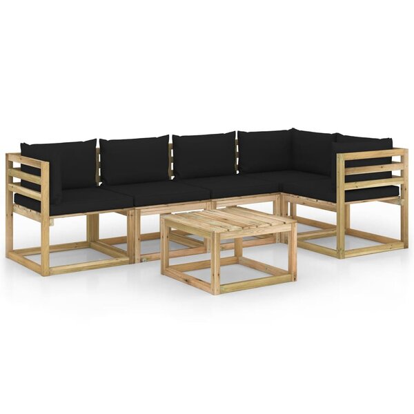 vidaXL Salon de jardin 6 Pièces avec coussins bois de pin imprégné