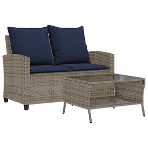vidaXL Canapé de jardin 2 places coussins et table gris résine tressée
