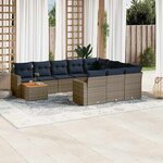 vidaXL Salon de jardin 11 Pièces avec coussins gris résine tressée