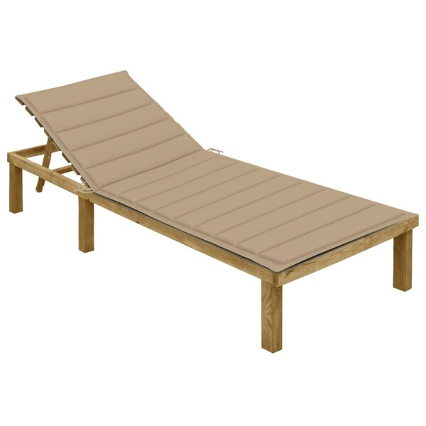 vidaXL Chaise longue avec coussin beige Bois de pin imprégné