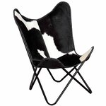 vidaXL Chaise papillon noir et blanc cuir de vache