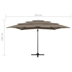Vidaxl parasol à 4 niveaux avec mât en aluminium taupe 250x250 cm