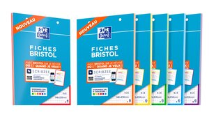 Bloc de 30 Fiches Bristol Perforées 2.0 A5 Q5/5 Bordures couleurs aléatoires OXFORD