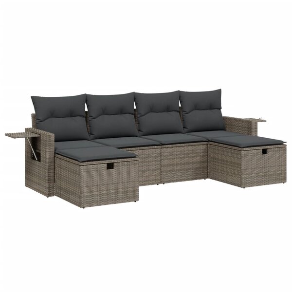 vidaXL Salon de jardin 6 Pièces avec coussins gris résine tressée