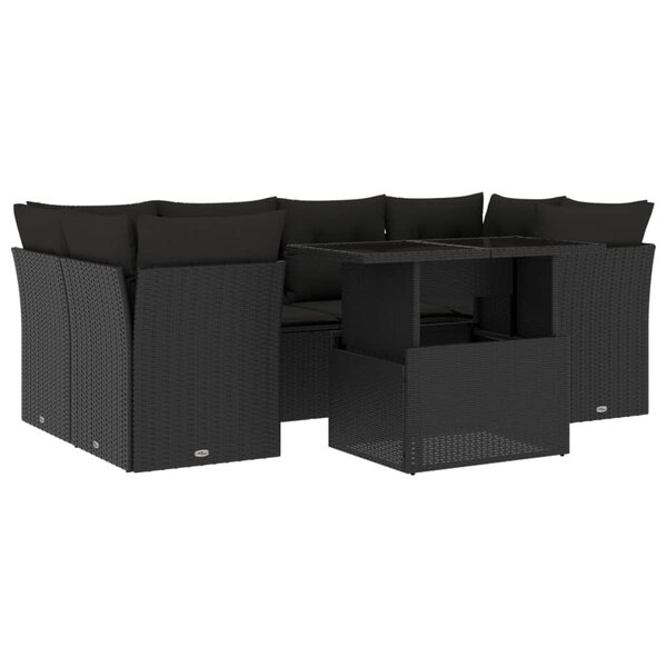 vidaXL Salon de jardin 7 Pièces avec coussins noir résine tressée
